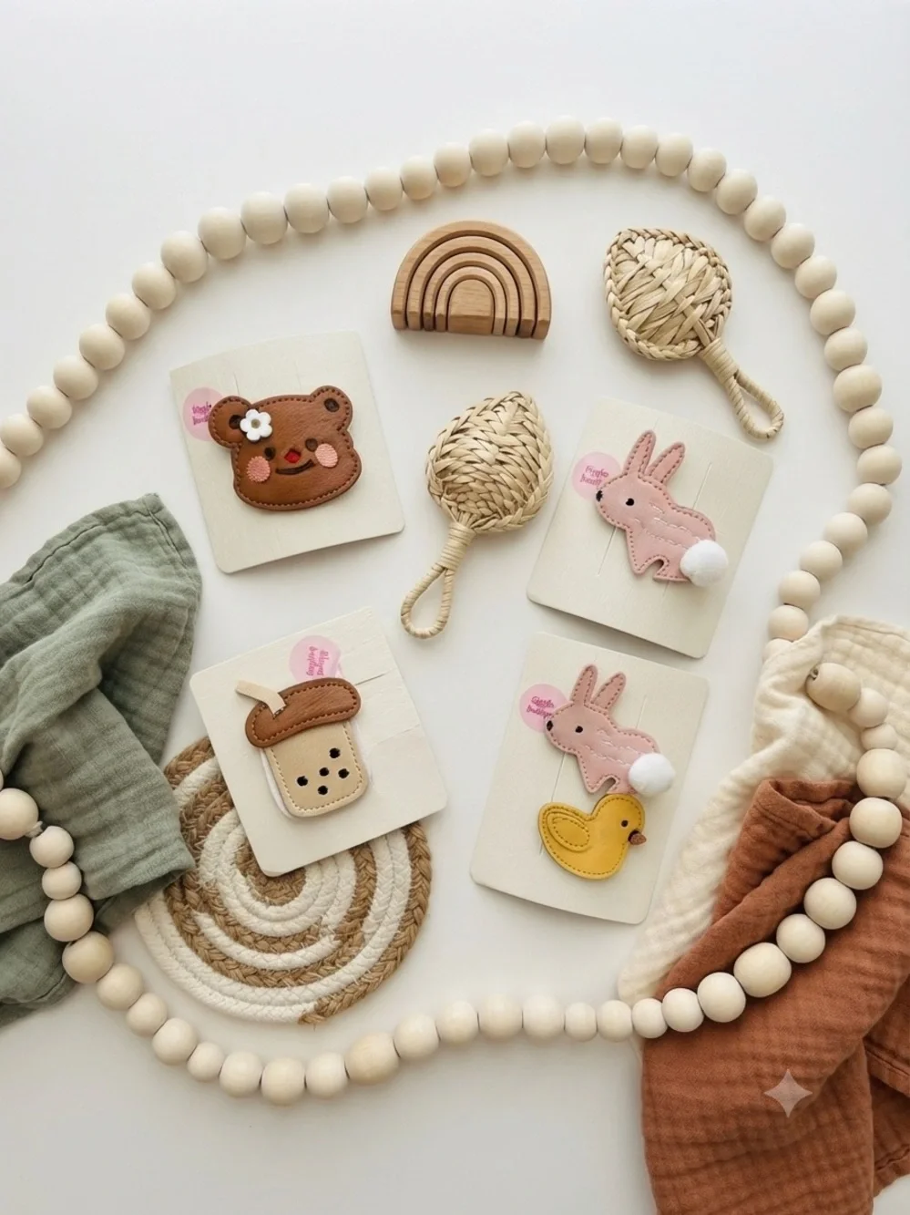 Handmade Brown Bear Leather Hair Clip Cute Flower Cheeks Boutique